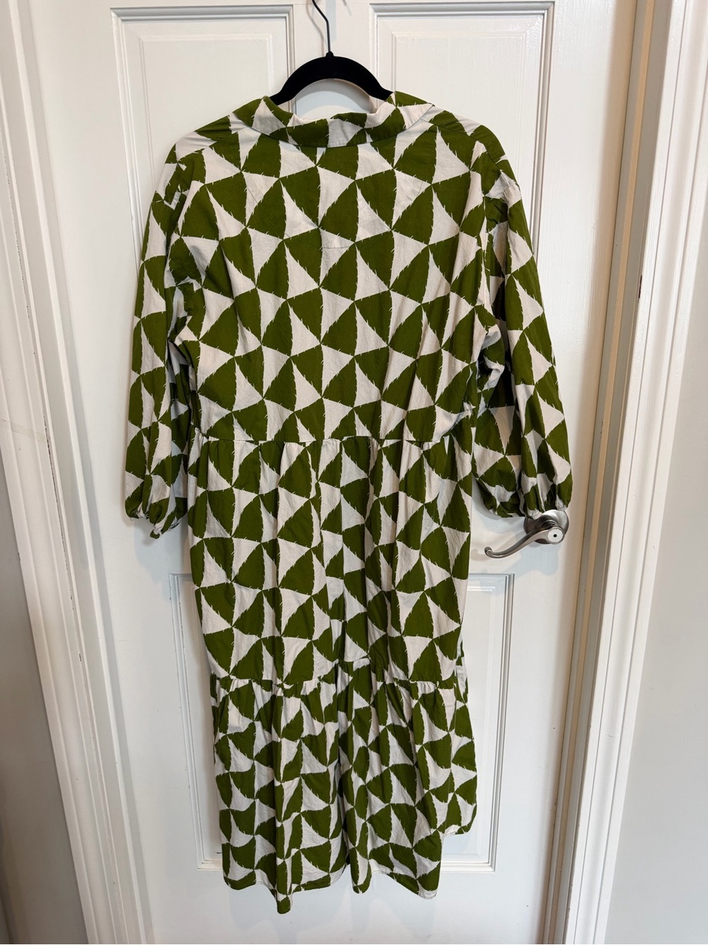 Anthropologie Maeve Bettina Tiered Shirt Dress Size Large Petite Geometric Green - Picture 5 of 6